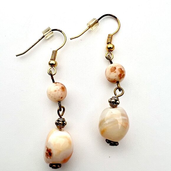 Handmade Dangle Earrings Natural Stone Beads & Gold-Tone Hooks - Picture 1 of 8